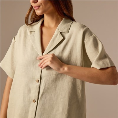 Пижама женская (рубашка, шорты) SL HOME Linen, светло-зеленый
