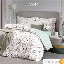 CASSIA ЭМИНЕ КПБ 145х215-1/180х220-1/50х70-2, 4 пр., хл./сатин белый/зеленый