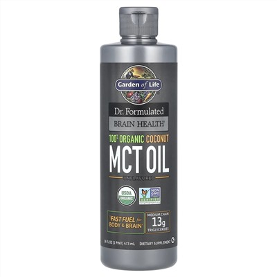 Garden of Life, Компания Dr. Formulated Brain Health, 100% органическое кокосовое масло со среднецепочечными триглицеридами, без ароматизаторов, 13 г, 473 мл (16 жидк. Унций)