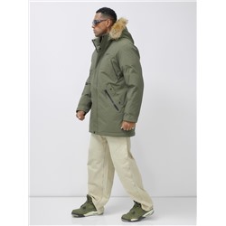 Парка мужская зимняя удлиненная с мехом зеленого цвета 999Z