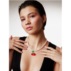 Кулон на жемчужной нитке «Вишня», цветной