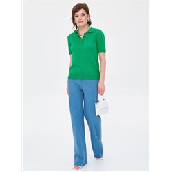 Футболка-поло вязаная зелёного цвета
