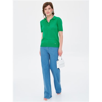 Футболка-поло вязаная зелёного цвета