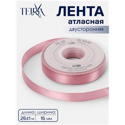 Лента атласная TEIRA, двухсторонняя, 15 мм, 25±1 м, розовая №158