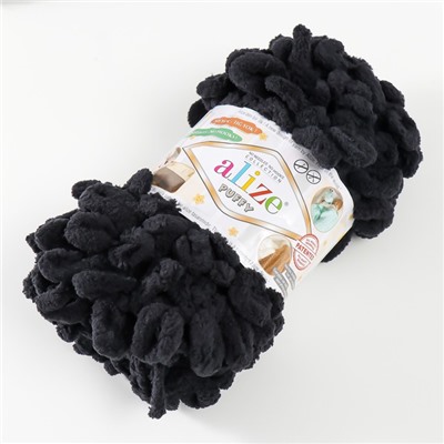 Плюшевая пряжа для вязания руками ALIZE, Puffy, 100 % микрополиэстер, 9 м/100 г, (60 чёрный)