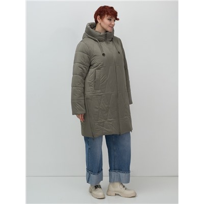 Пальто зимнее утепленное женское большого размера светло-коричневого цвета 7699SK