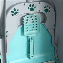 Туалет-домик для кошек закрытый с дверцей 50×38×37 см, бирюзово-серый