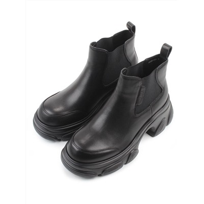 01-H23B-40A BLACK Ботинки демисезонные женские (натуральная кожа, байка)