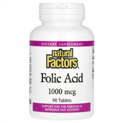 Natural Factors, фолиевая кислота, 1000 мкг, 90 таблеток