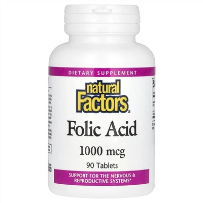 Natural Factors, фолиевая кислота, 1000 мкг, 90 таблеток