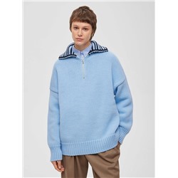 Свитер с замком крупной вязки, голубой