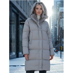 Пальто зимнее утепленное с капюшоном женское бежевого цвета 7618B