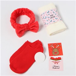 Набор подарочный новогодний «Этель» Happy new year, 3 предмета: полотенце 30×60 см и аксессуары