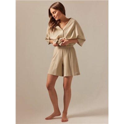 Пижама женская (рубашка, шорты) SL HOME Soft Home, бежевая