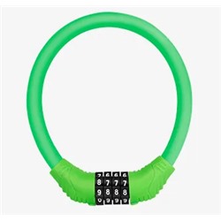 Замок тросовый кодовый R-LOCK 02, 4 разряда, 12х400мм, стальной трос, тактильно приятный PVC, вес 140 гр, зелёный /уп 200
