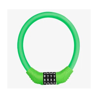 Замок тросовый кодовый R-LOCK 02, 4 разряда, 12х400мм, стальной трос, тактильно приятный PVC, вес 140 гр, зелёный /уп 200