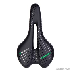 Седло велосипедное MTB COMIRON POGACAR N846 280X160, Технологии: DW, ED. Верх: PU принтованный глянец/Цвет Чёрный+Зелёный /уп 30/
