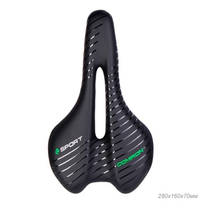 Седло велосипедное MTB COMIRON POGACAR N846 280X160, Технологии: DW, ED. Верх: PU принтованный глянец/Цвет Чёрный+Зелёный /уп 30/