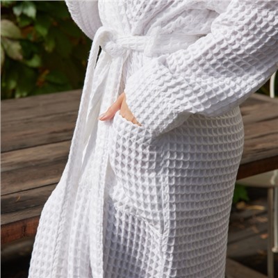 Халат вафельный женский удлинённый «Этель» Boho, размер 50-52, белый, хлопок, 290 г/м²