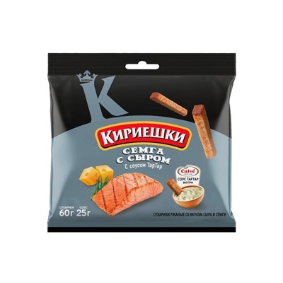 «Кириешки», сухарики со вкусом семги с сыром и соусом тар-тар «Calve», 85 г