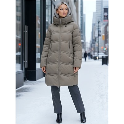 Пальто зимнее утепленное с капюшоном женское светло-коричневого цвета 7779SK