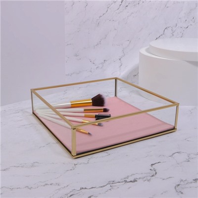 Органайзер для хранения «PINK RIPPLES», стеклянный, 1 секция, 20×20×5 см, прозрачный/медный/розовый