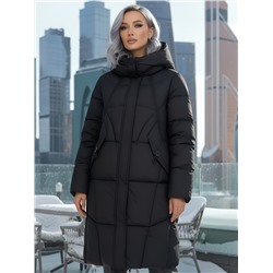 Пальто зимнее утепленное с капюшоном женское черного цвета 7709Ch