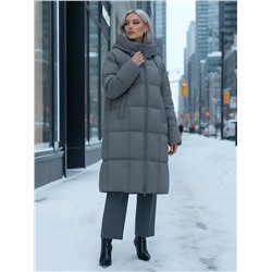 Пальто зимнее утепленное с капюшоном женское темно-серого цвета 7741TC