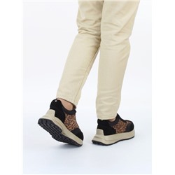 04-PCML24-1 BLACK/LEOPARD Кроссовки демисезонные женские (натуральная замша, натуральная кожа, байка)