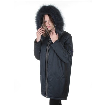 E-1961 DK. BLUE Пальто женское с мехом Evcanbady
