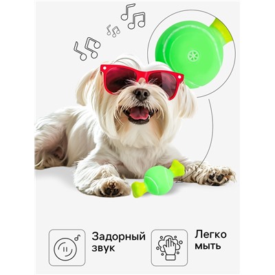 Игрушка пищащая "Теннисная кость" для собак, 10 x 5 см, зелёная