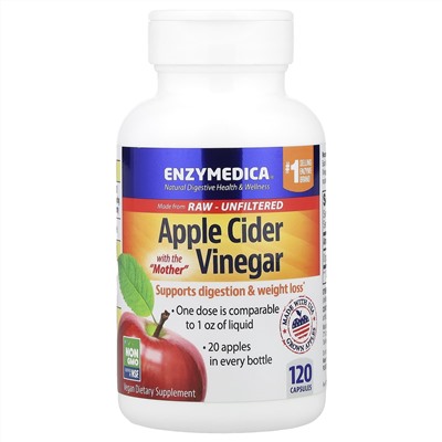 Enzymedica, Яблочный уксус, 710 мг, 120 капсул (355 мг на капсулу)