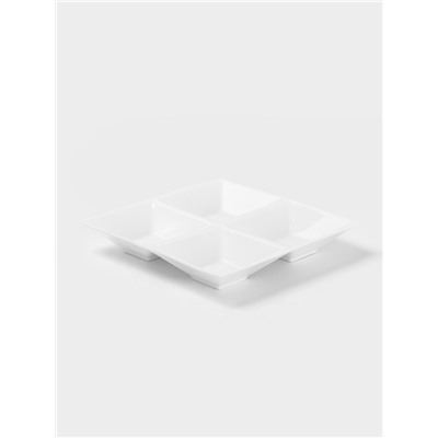 Менажница 4 ячейки Wilmax, 20×20 см, фарфор, белая