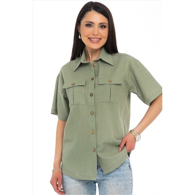 Рубашка льняная оливкового цвета