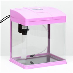 Аквариум SeaStar HX-240F, 10 л, в комплекте: LED-лампа, фильтр, розовый