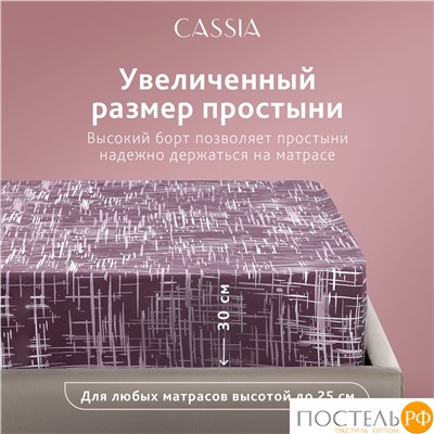CASSIA АДЭМ Простыня на резинке 160х200+30, 1 пр., хл./сатин белый/коричневый
