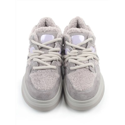 04-P123-2C GRAY Кроссовки демисезонные женские (натуральная замша, натуральная кожа, текстиль)