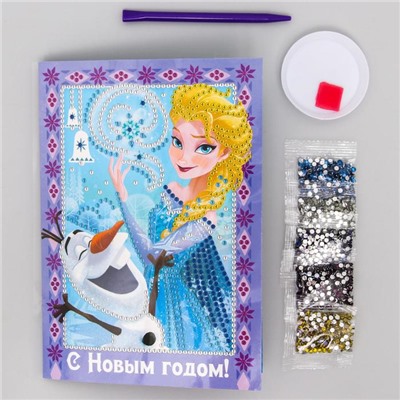 Алмазная мозаика на новый год для детей на открытке «Холодное сердце», набор для творчества
