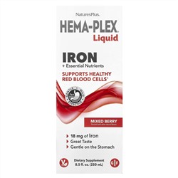 NaturesPlus, Hema-Plex® Liquid, железо и необходимые питательные вещества, ягодное ассорти, 250 мл (8,5 жидк. Унции)
