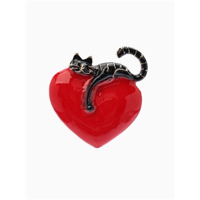 Брошь «Кот мартовский», красно-чёрная в золоте