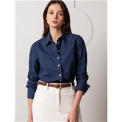 Блузка свободного силуэта в мелкий горошек из эластичного хлопка
