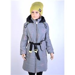 2107 Пальто на синтепоне Розовый - серый/140