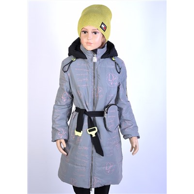 2107 Пальто на синтепоне Розовый - серый/130