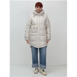 Куртка зимняя женская с капюшоном модная бежевого цвета 7341B