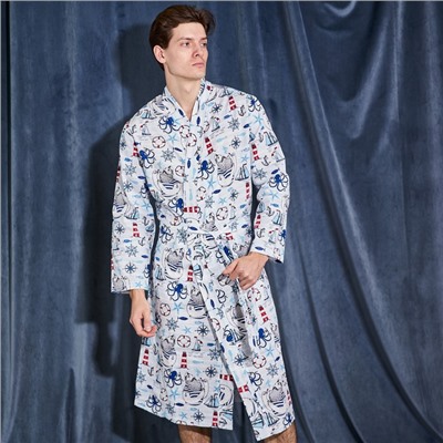 Халат мужской Этель "Капитан" рукав 3/4, размер 54-56, вафля 200г/м2, 100% хлопок