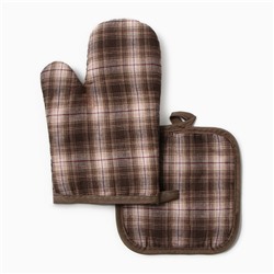 Кухонный набор «Этель. Клетка»: прихватка 17×17 см, варежка-прихватка 26×16 см