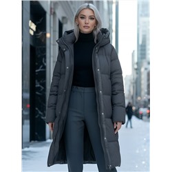 Пальто зимнее утепленное с капюшоном женское темно-коричневого цвета 7618TK