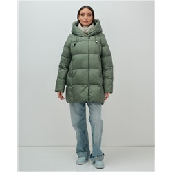 Куртка двубортная женская зимняя с капюшоном цвета хаки 7736Kh