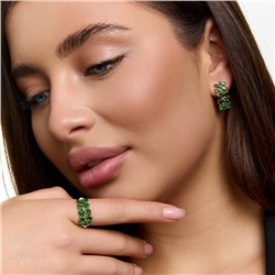 Комплект ювелирной бижутерии коллекция "Дубай" серьги и кольцо 19 р, покрытие позолота, вставка: фианиты, цвет: зеленый, арт.414.587-19