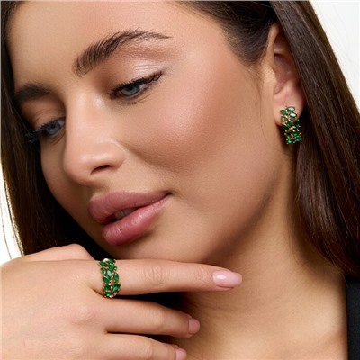 Комплект ювелирной бижутерии коллекция "Дубай" серьги и кольцо 18 р, покрытие позолота, вставка: фианиты, цвет: зеленый, арт.414.587-18